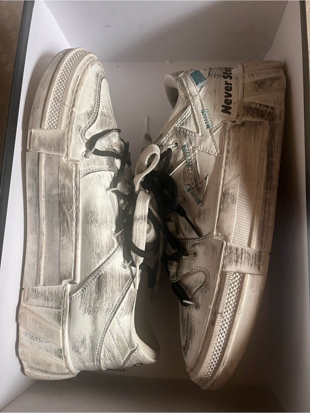 Women’s White Distressed Platform Sneakers